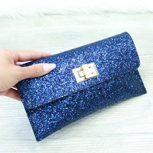 Gorgeous Cobalt Blue & Gold Sequin Glitter Clutch